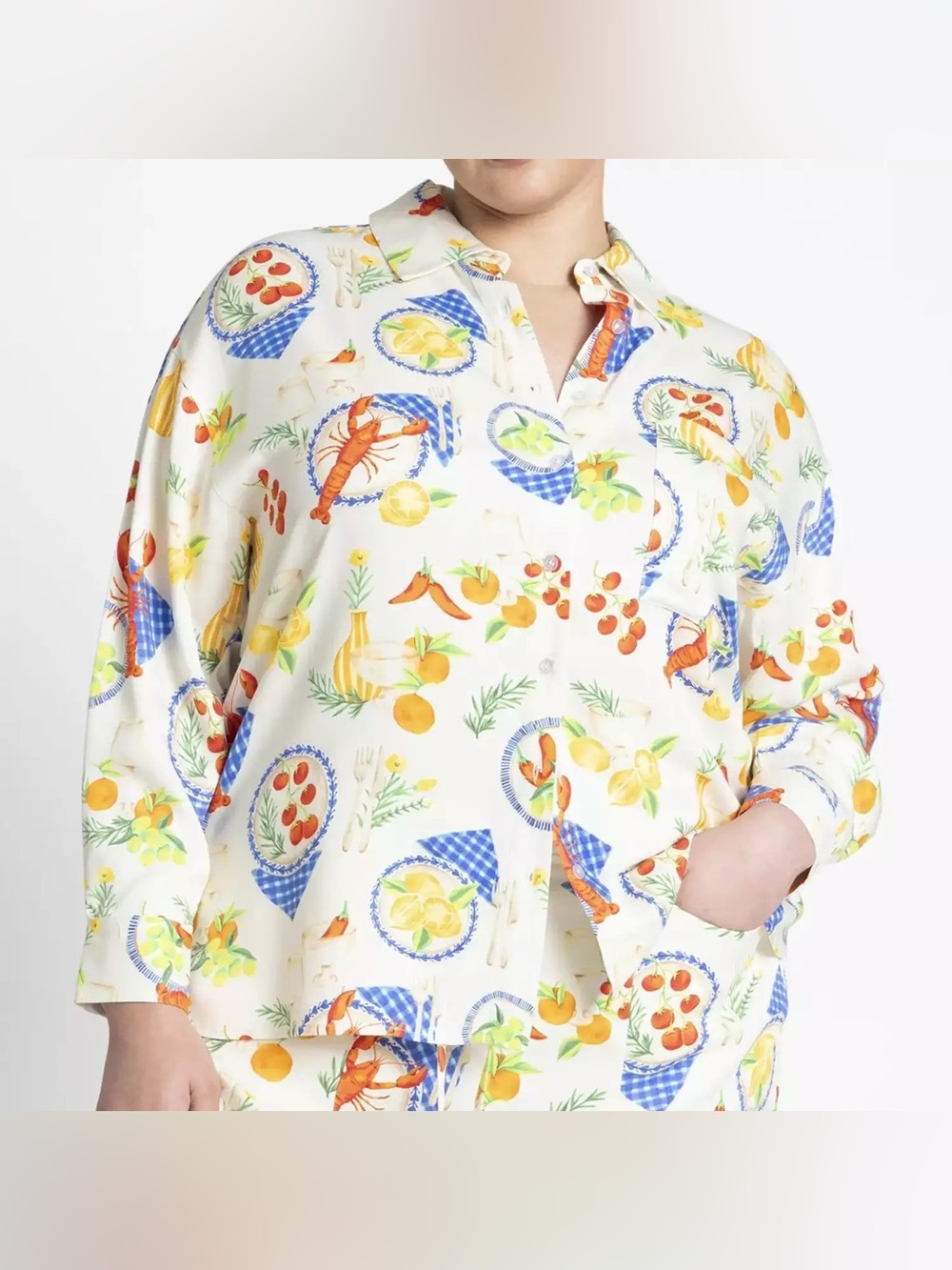 ELOQUII size 30 relaxed button down food print shirt‎ top blouse